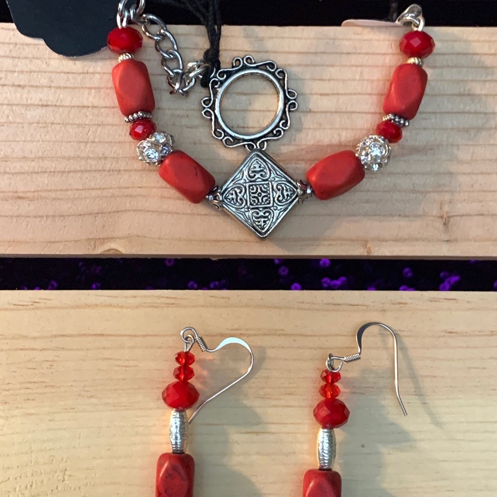 ReThinket Trinket Red Stone Earring/Bracelet Set